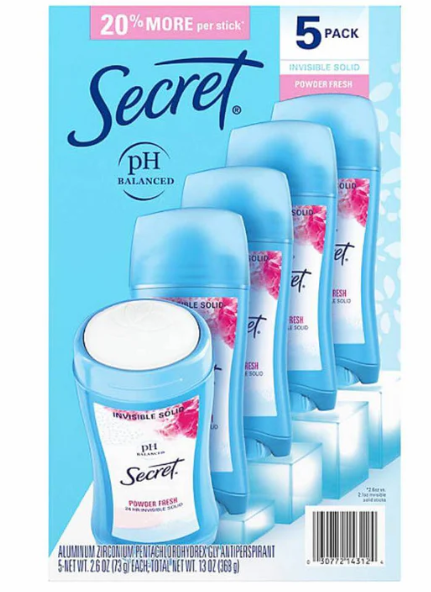 Secret Invisible solid deodorant, pack of 5