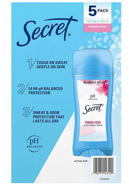 Secret Invisible solid deodorant, pack of 5